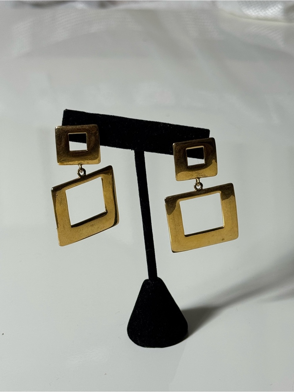Vintage Gold-Tone Geometric Drop Earrings - Modern Square Design